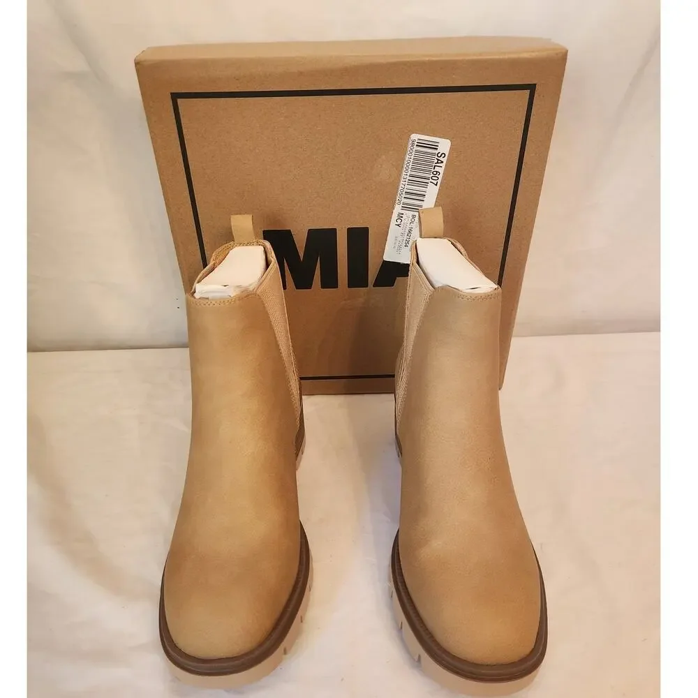 NIB Mia Panola Boot Chunky Heel Light Sand 8M